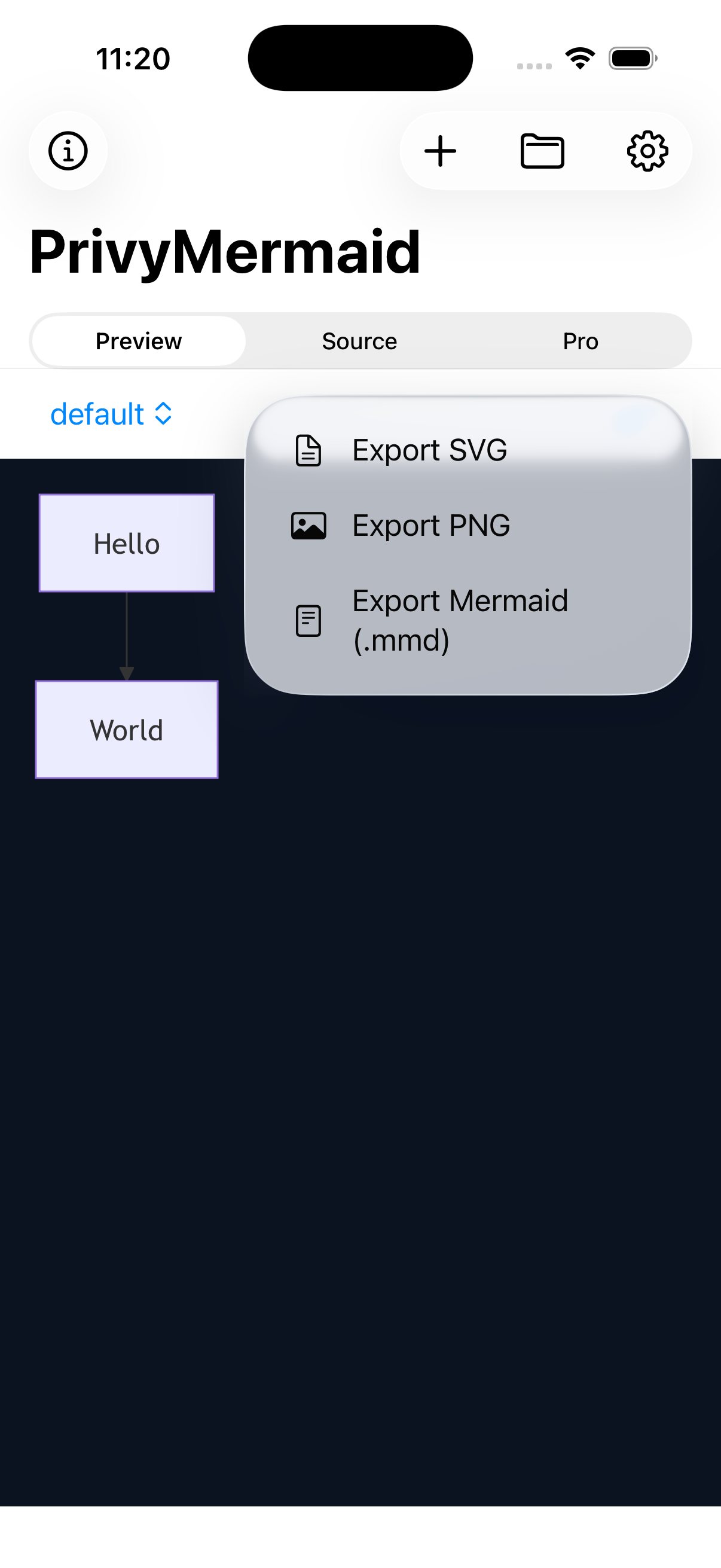 PrivyMermaid iOS - Export Options (SVG, PNG, Mermaid)