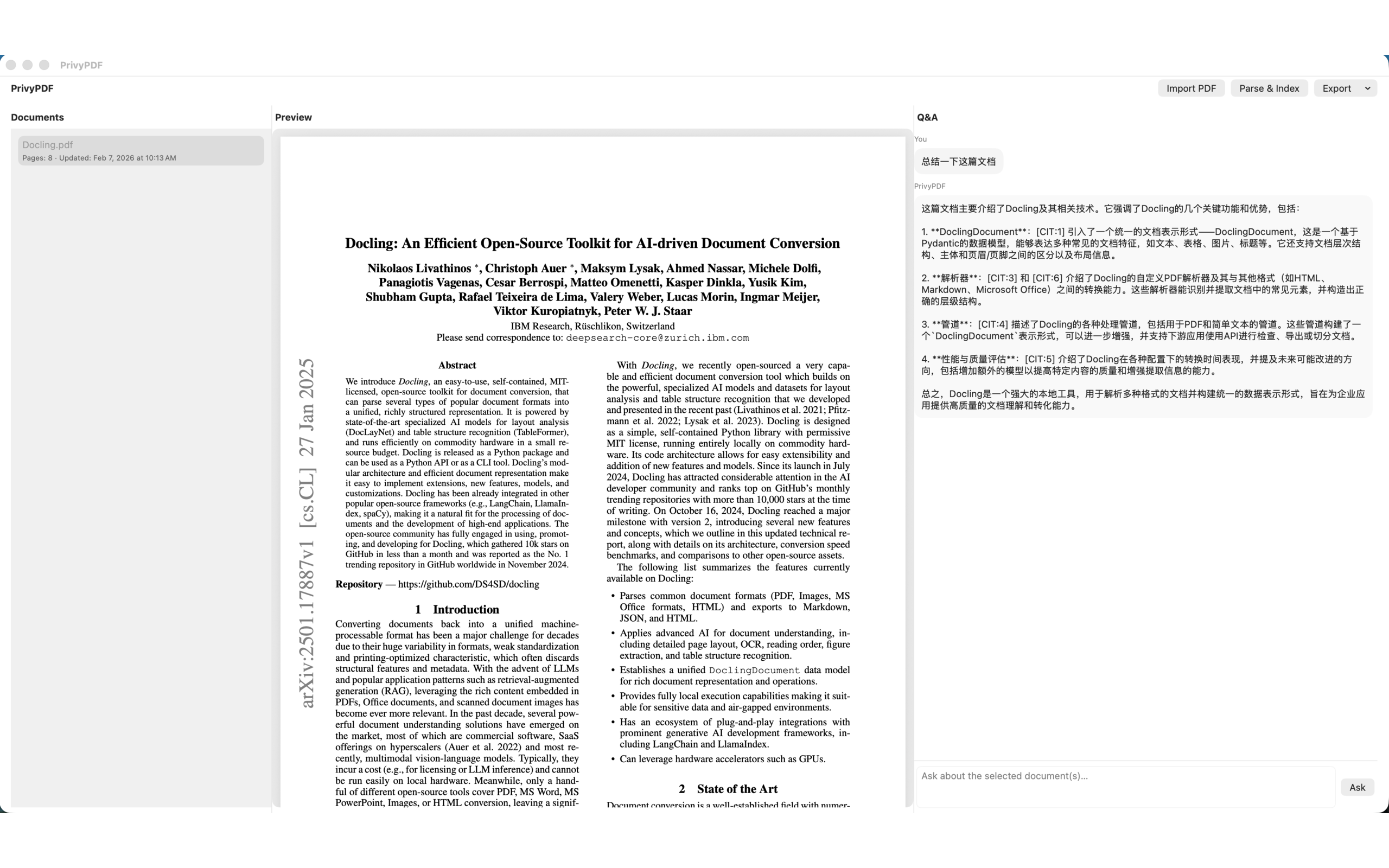 PrivyPDF Document List and Index Management